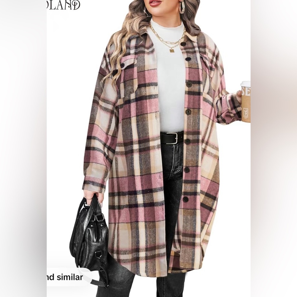 Women’s Plus Flannel Plaid Shirts Long Jacket Thin Coat 18W